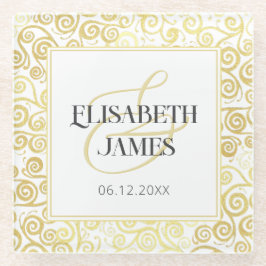 Luxe Bloei Chic Winter Wit En Gouden Bruiloft Glazen Onderzetter