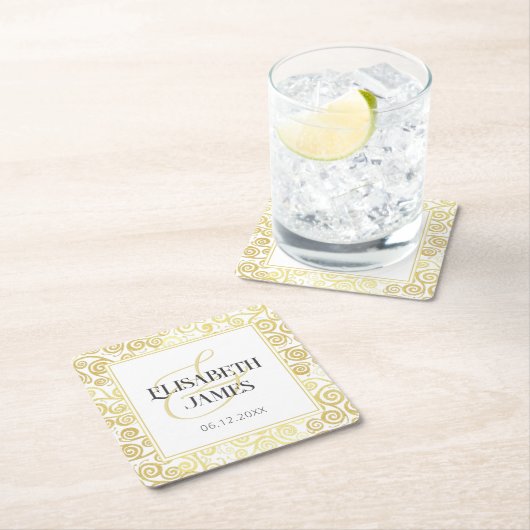 Luxe Bloei Chic Winter Wit En Gouden Bruiloft Kartonnen Onderzetters (Insitu)