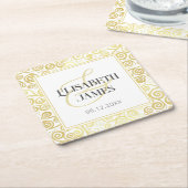 Luxe Bloei Chic Winter Wit En Gouden Bruiloft Kartonnen Onderzetters (Schuin)