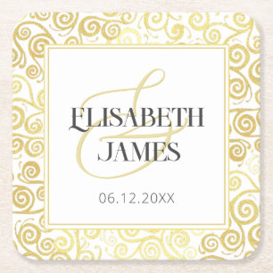 Luxe Bloei Chic Winter Wit En Gouden Bruiloft Kartonnen Onderzetters