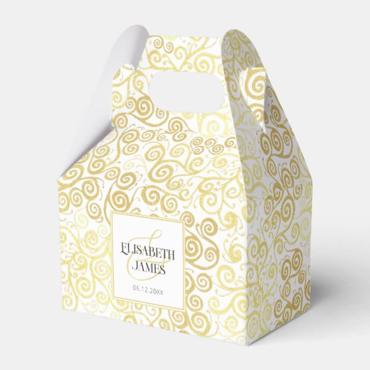 Luxe bloeien chique winter wit en goud bruiloft bedankdoosjes (Voorkant Zijde)