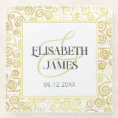 Luxe bloeien chique winter wit en goud bruiloft glazen onderzetter (Voorkant)