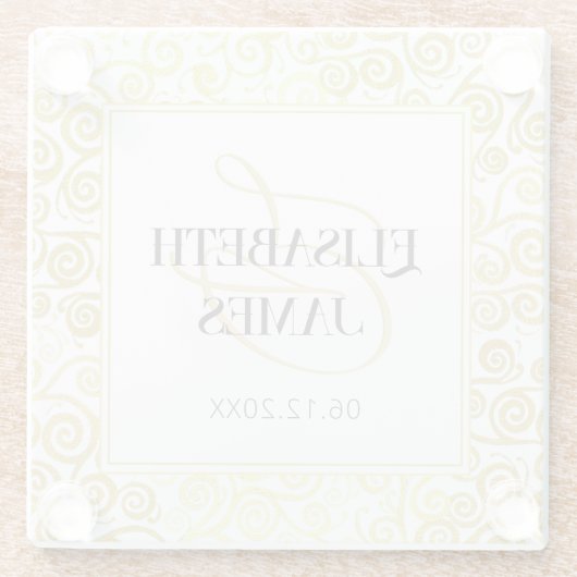 Luxe bloeien chique winter wit en goud bruiloft glazen onderzetter (Achterkant)