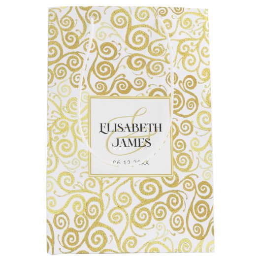 Luxe bloeien chique winter wit en goud bruiloft medium cadeauzakje (Voorkant)