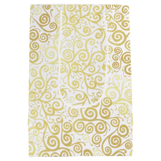 Luxe bloeien chique winter wit en goud bruiloft medium cadeauzakje (Achterkant)