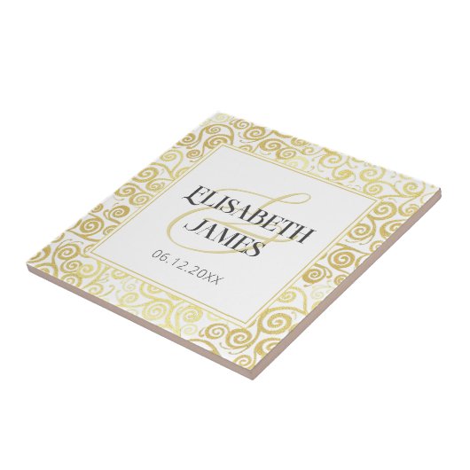 Luxe bloeien chique winter wit en goud bruiloft tegeltje (Zijkant)