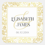 Luxe bloeien chique winter wit en goud bruiloft vierkante sticker (Voorkant)