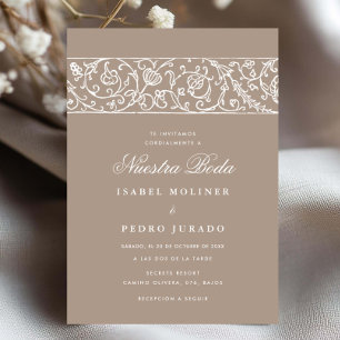 Luxe bloem beige & wit Nuestra Boda bruiloft Kaart