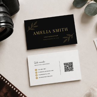 Luxe Bloem Blad Zwart Goud Qr Code Visitekaartje