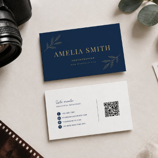 Luxe Bloem Blad Zwart Goud Qr Code Visitekaartje