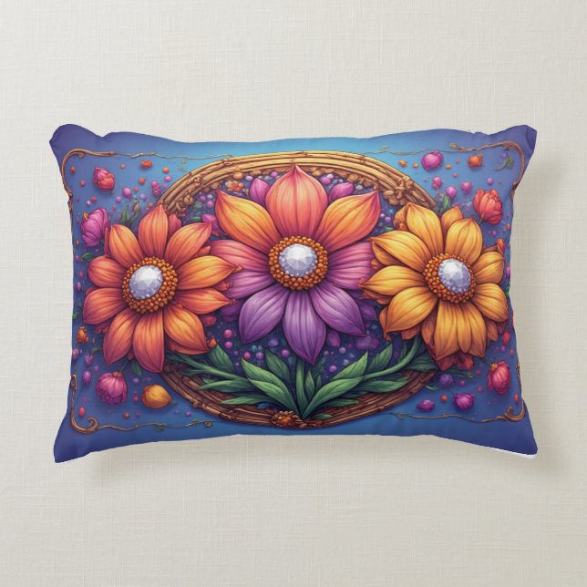Luxe Bloem Met Sierlijk Frame Accent Kussen (Voorkant)