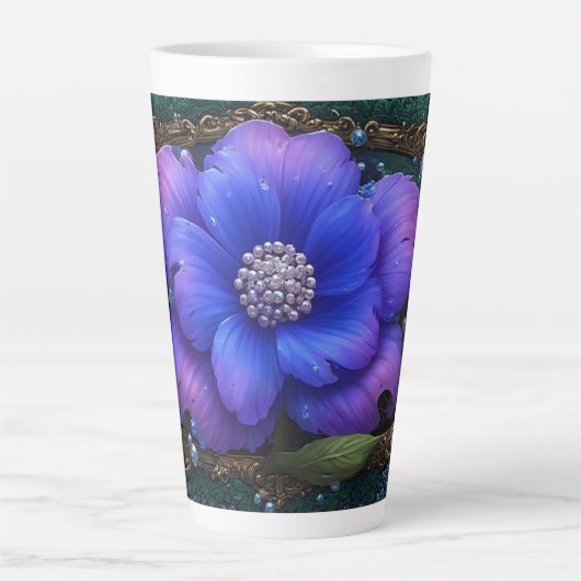 Luxe Bloem Met Sierlijk Frame Latte Mok (Voorkant)