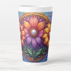 Luxe Bloem Met Sierlijk Frame Latte Mok