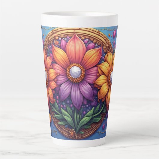Luxe Bloem Met Sierlijk Frame Latte Mok (Voorkant)