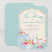 Luxe Bloem Thee Party Stippen Kaart (Voorkant / Achterkant)