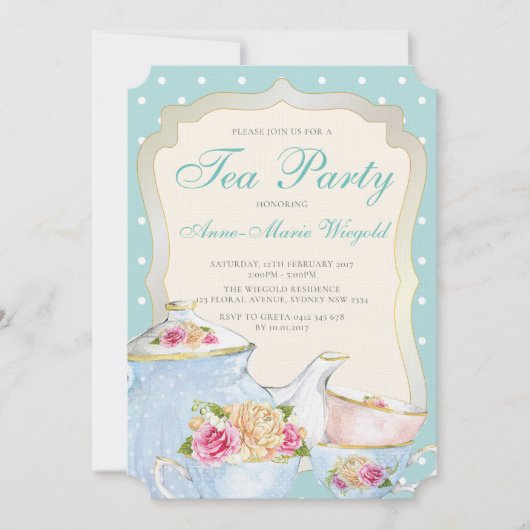 Luxe Bloem Thee Party Stippen Kaart (Voorkant)