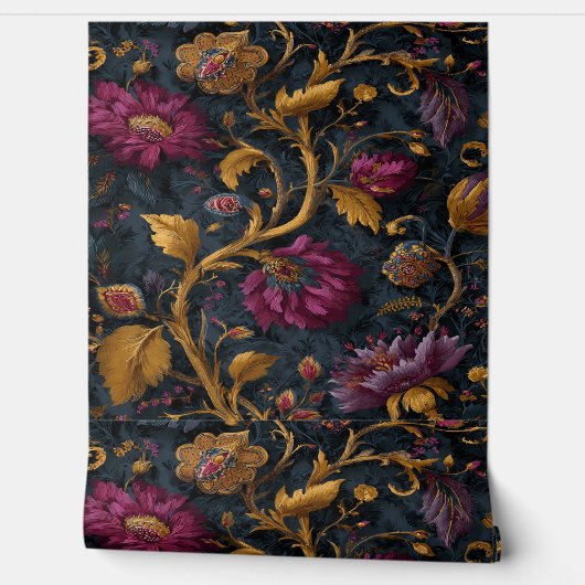 Luxe Bloem Vintage Koninklijk Saffraan Behang (Afrollen)
