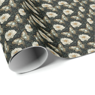 Luxe Bloem- & Vlinder Naadloos Patroon Cadeaupapier