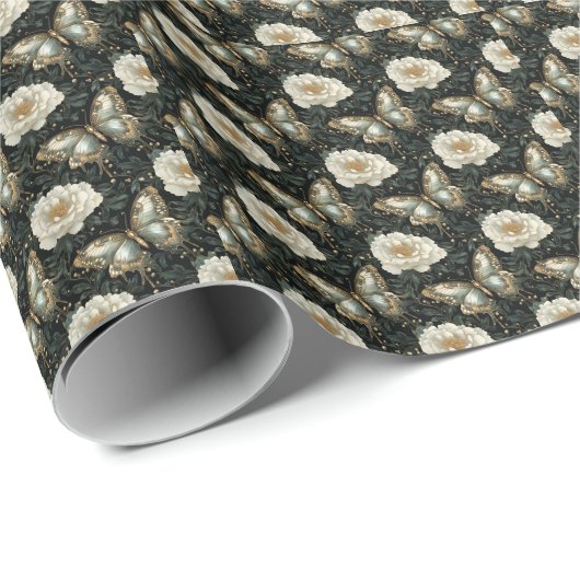 Luxe Bloem- & Vlinder Naadloos Patroon Cadeaupapier (Rol Hoek)
