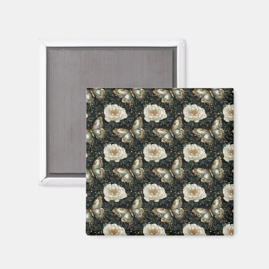 Luxe Bloem- & Vlinder Naadloos Patroon Magneet (Voorkant / Achterkant)