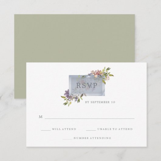 Luxe Bloem | Waterverf Bruiloft RSVP in mosgroen Kaartje (Voorkant / Achterkant)