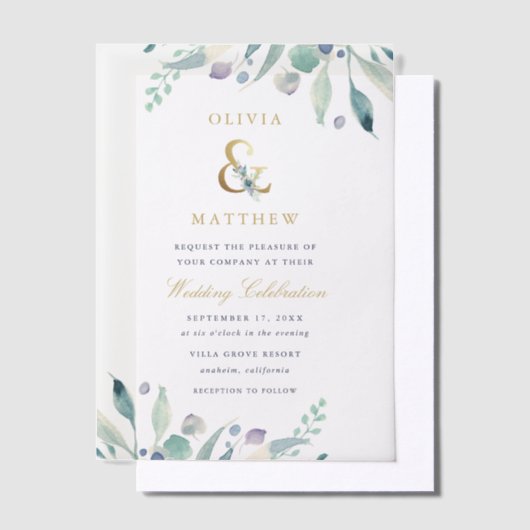 Luxe Bloemachtige Bruiloft Vellum Uitnodigingen (Offset)
