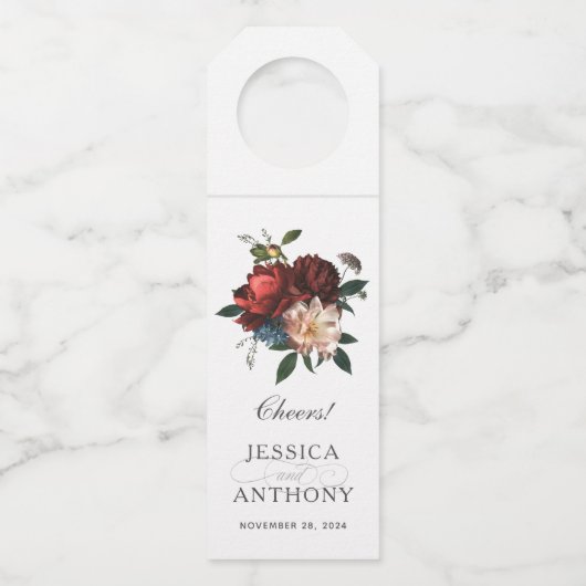 Luxe Bloemboeket Huwelijksfelicitaties Flessenhanger (Voorkant)