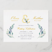 Luxe bloemen bruiloft folie uitnodiging (Voorkant)