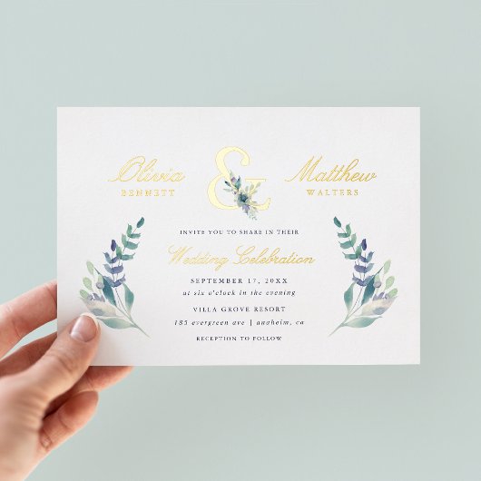 Luxe bloemen bruiloft folie uitnodiging
