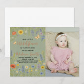 Luxe Bloemen Eerste Verjaardag Uitnodiging met fot (Voorkant / Achterkant)