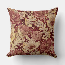 Luxe Bloemen, Goud Maroon, Elegant Schoon Kussen