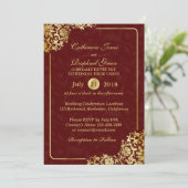 Luxe Bloemen Gouden Kant RSVP Huwelijksuitnodiging Kaart (Staand voorkant)