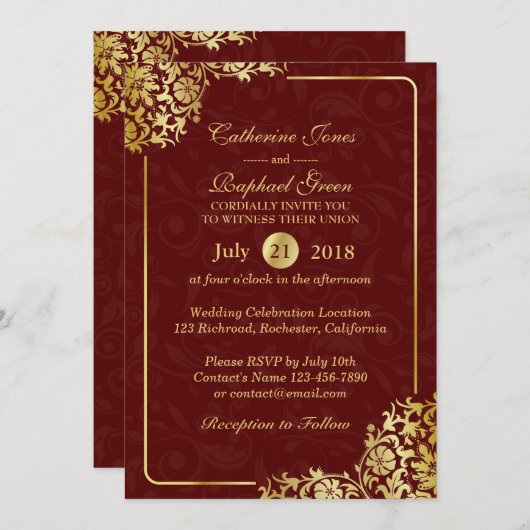 Luxe Bloemen Gouden Kant RSVP Huwelijksuitnodiging Kaart (Voorkant / Achterkant)