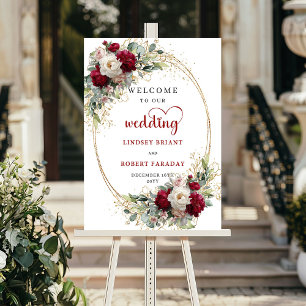 Luxe bloemen-huwelijks-welkomstbord met goud poster