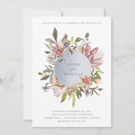 Luxe bloemen in Moss | Elegante Waterverf bruiloft Kaart (Voorkant)