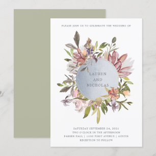 Luxe bloemen in Moss   Elegante Waterverf bruiloft Kaart