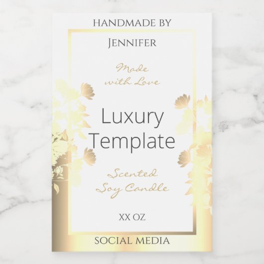 Luxe Bloemen Product Verpakking Etiketten Wit Goud (Enkel label)