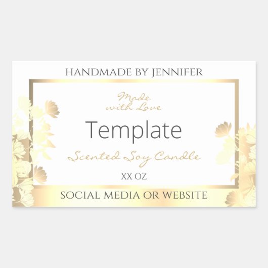 Luxe Bloemen Product Verpakking Etiketten Wit Goud (Voorkant)