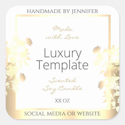 Luxe Bloemen Product Verpakking Etiketten Wit Goud (Voorkant)