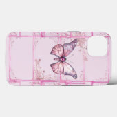 Luxe Bloemen Roze Vlinder iPhone 13 Hoesje (Achterkant (horizontaal))