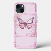 Luxe Bloemen Roze Vlinder iPhone 13 Hoesje (Achterkant)