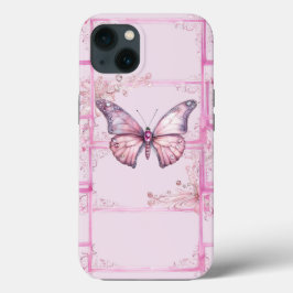 Luxe Bloemen Roze Vlinder iPhone 13 Hoesje