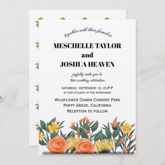 Luxe Bloemen Uitnodiging voor het Huwelijk –  (Voorkant / Achterkant)