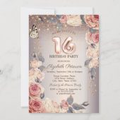 Luxe Bloemen, Vlinder, Lichten 16e Verjaardag Kaart (Voorkant)