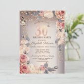 Luxe Bloemen, Vlinder, Lichten 30e Verjaardag Kaart (Staand voorkant)