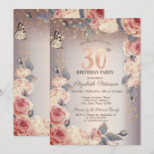 Luxe Bloemen, Vlinder, Lichten 30e Verjaardag Kaart (Voorkant / Achterkant)