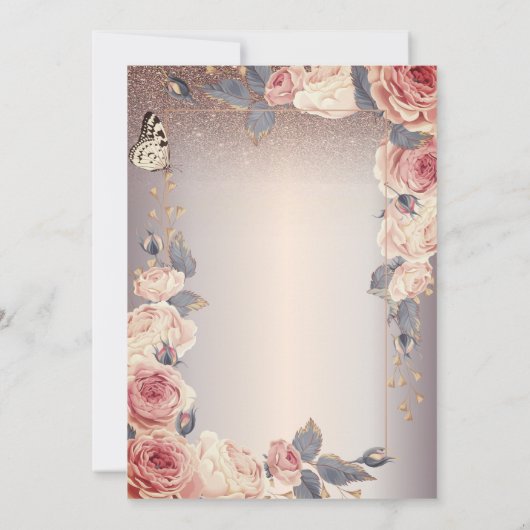 Luxe Bloemen, Vlinder, Lichten 60ste Verjaardag Kaart (Achterkant)