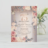 Luxe Bloemen, Vlinder, Lichten 75e Verjaardag Kaart (Staand voorkant)