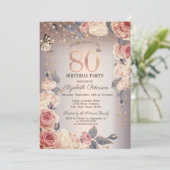 Luxe Bloemen, Vlinder, Lichten 80ste Verjaardag Kaart (Staand voorkant)