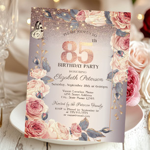 Luxe Bloemen, Vlinder, Lichten 85e Verjaardag Kaart